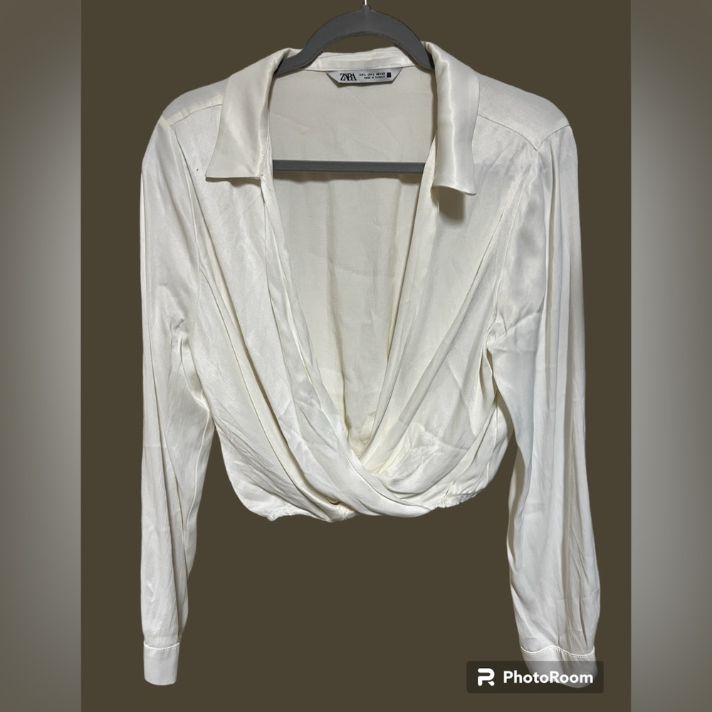 Zara cropped white silk blouse